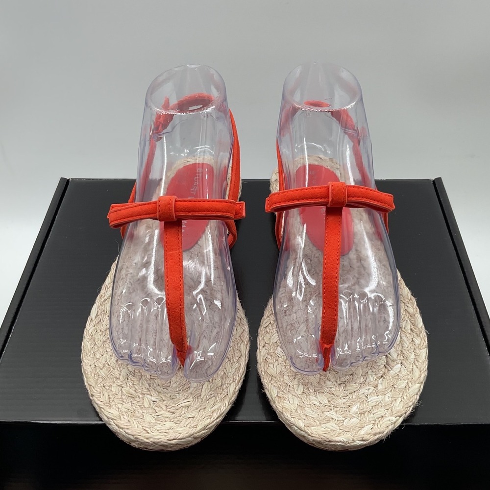 Stuart Weitzman Orange Suede Raffia Bow Thong Slingback Sandals Womens 8